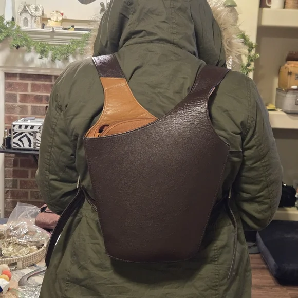 Cover B German Brown Leather Backpack Purse - Picture 2 of 16